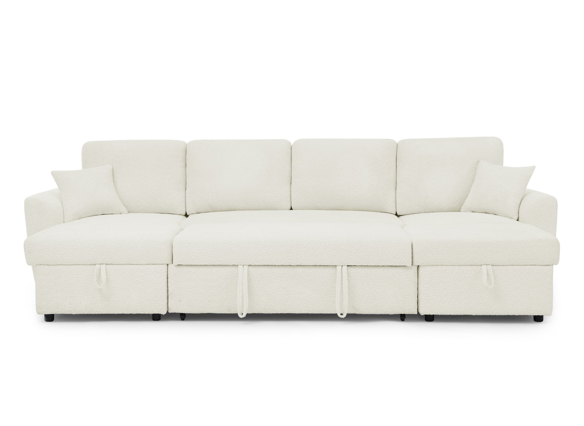 Canapé panoramique convertible 2 coffres de rangement en tissu bouclette beige ADRYEN