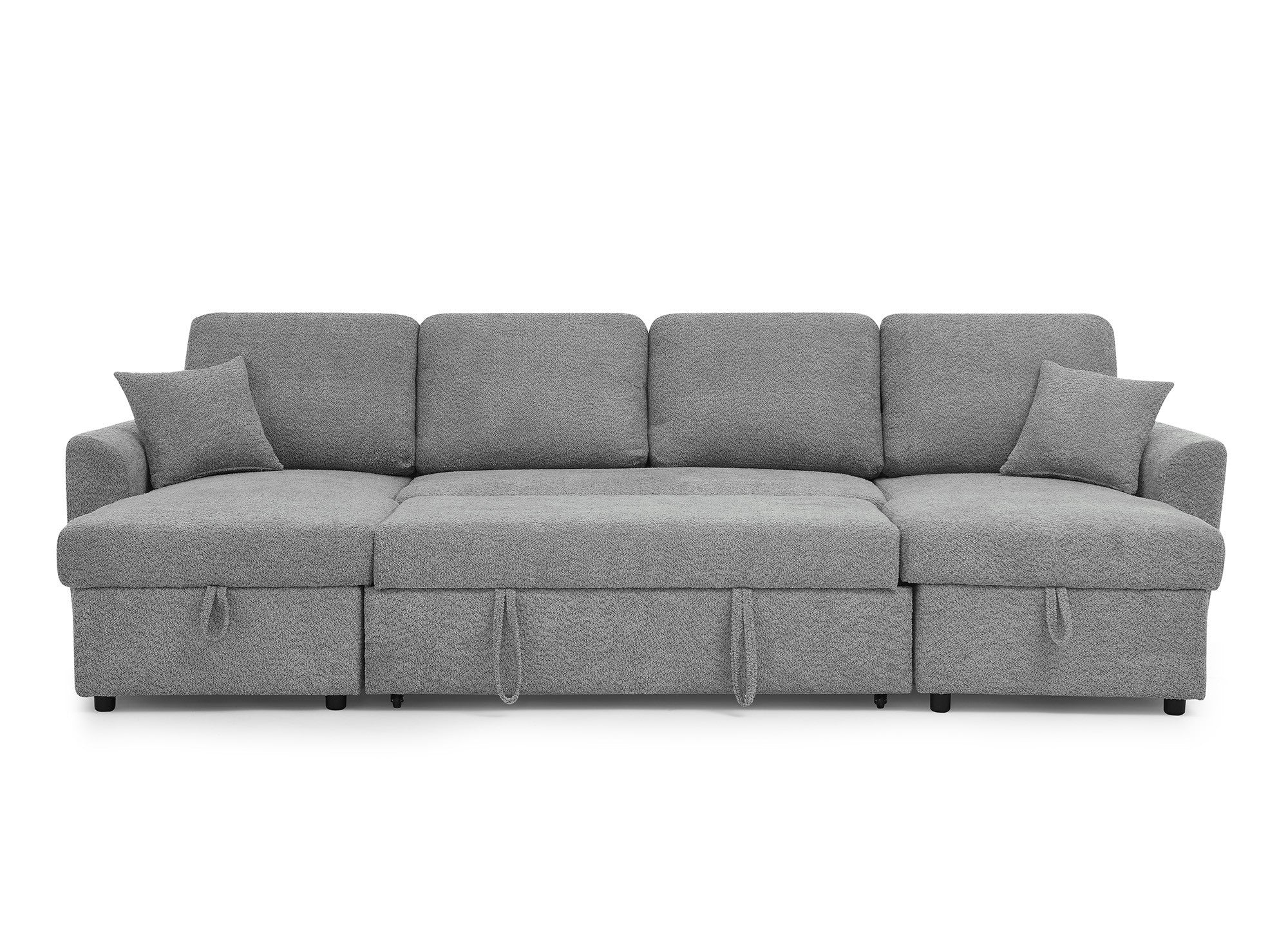 Canapé panoramique convertible 2 coffres de rangement en tissu bouclette gris ADRYEN