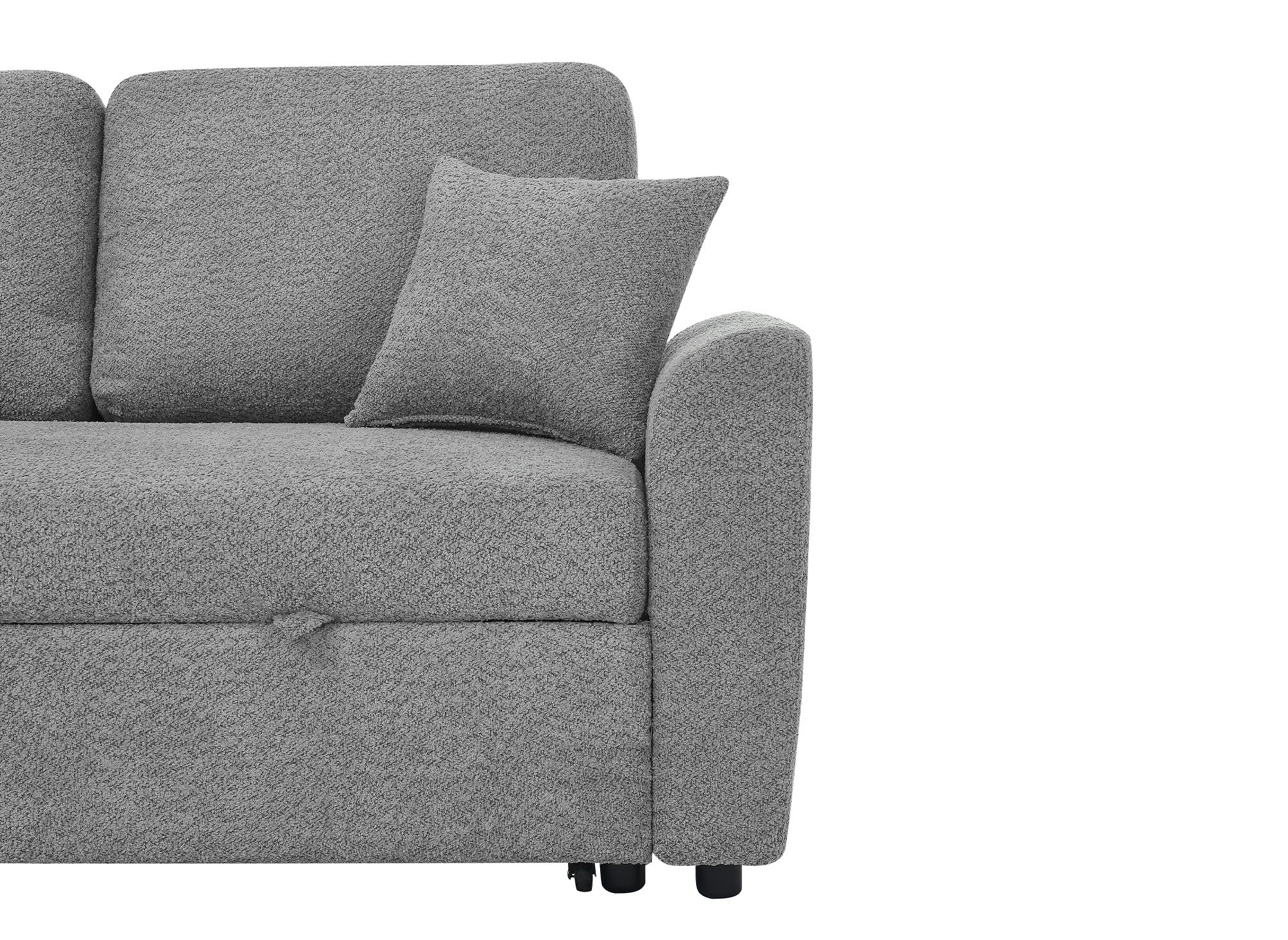 Canapé panoramique convertible 2 coffres de rangement en tissu bouclette gris ADRYEN