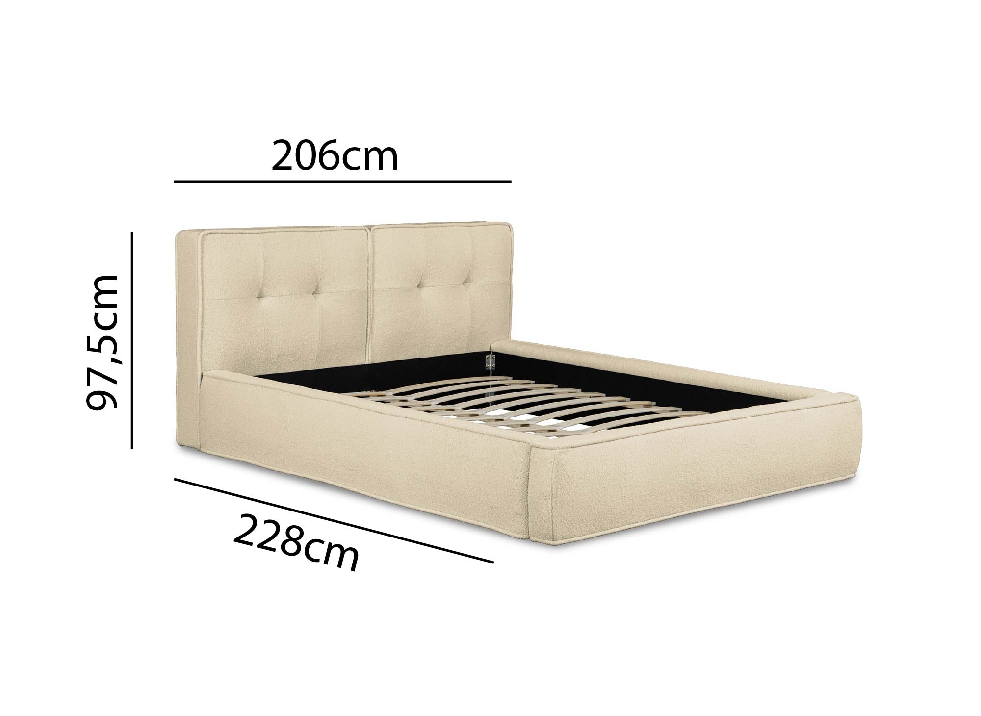 Lit coffre en tissu bouclette beige 180x200cm YUNA