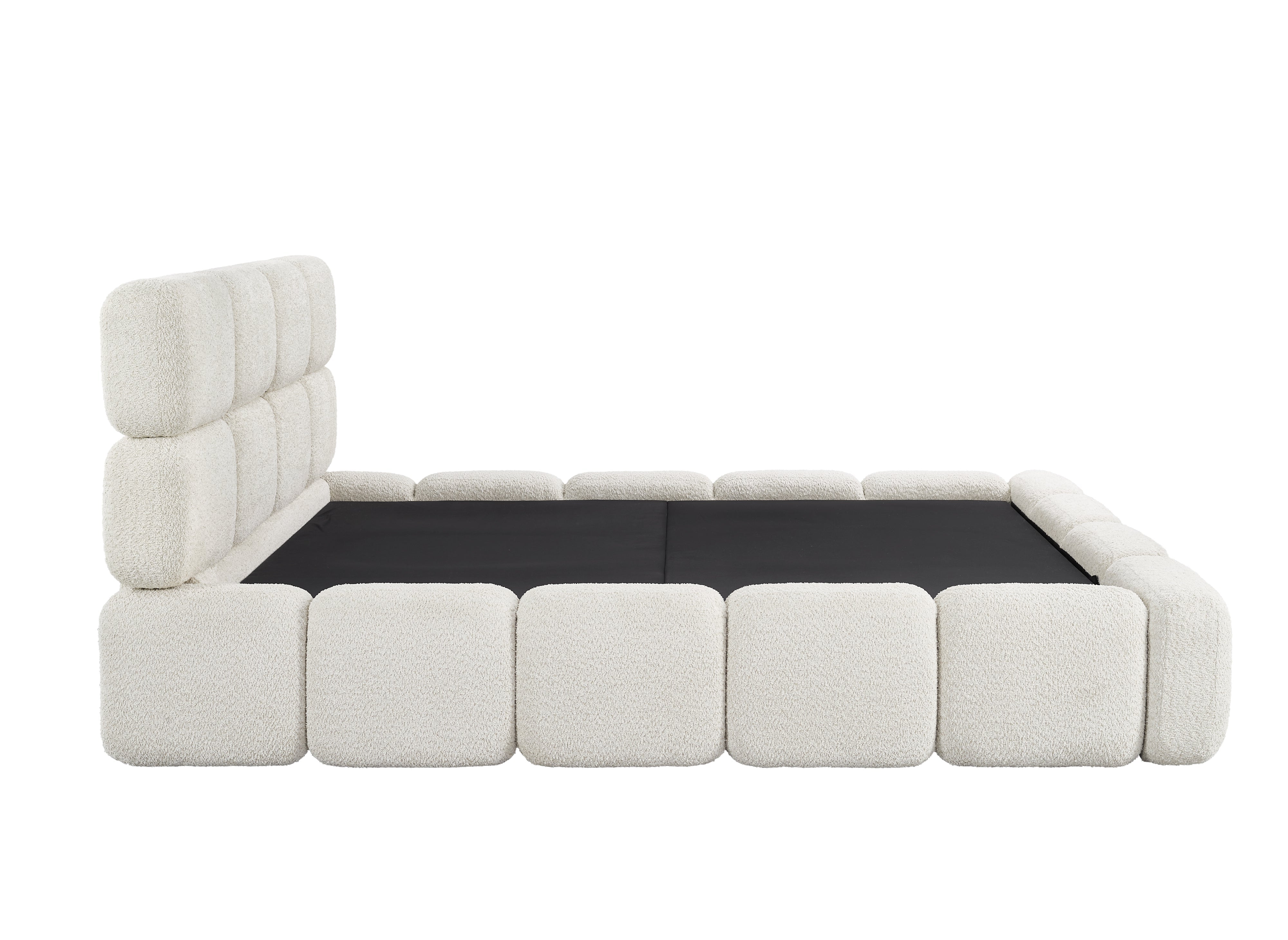 Lit coffre en tissu bouclette beige 160x200 cm BUBBLE