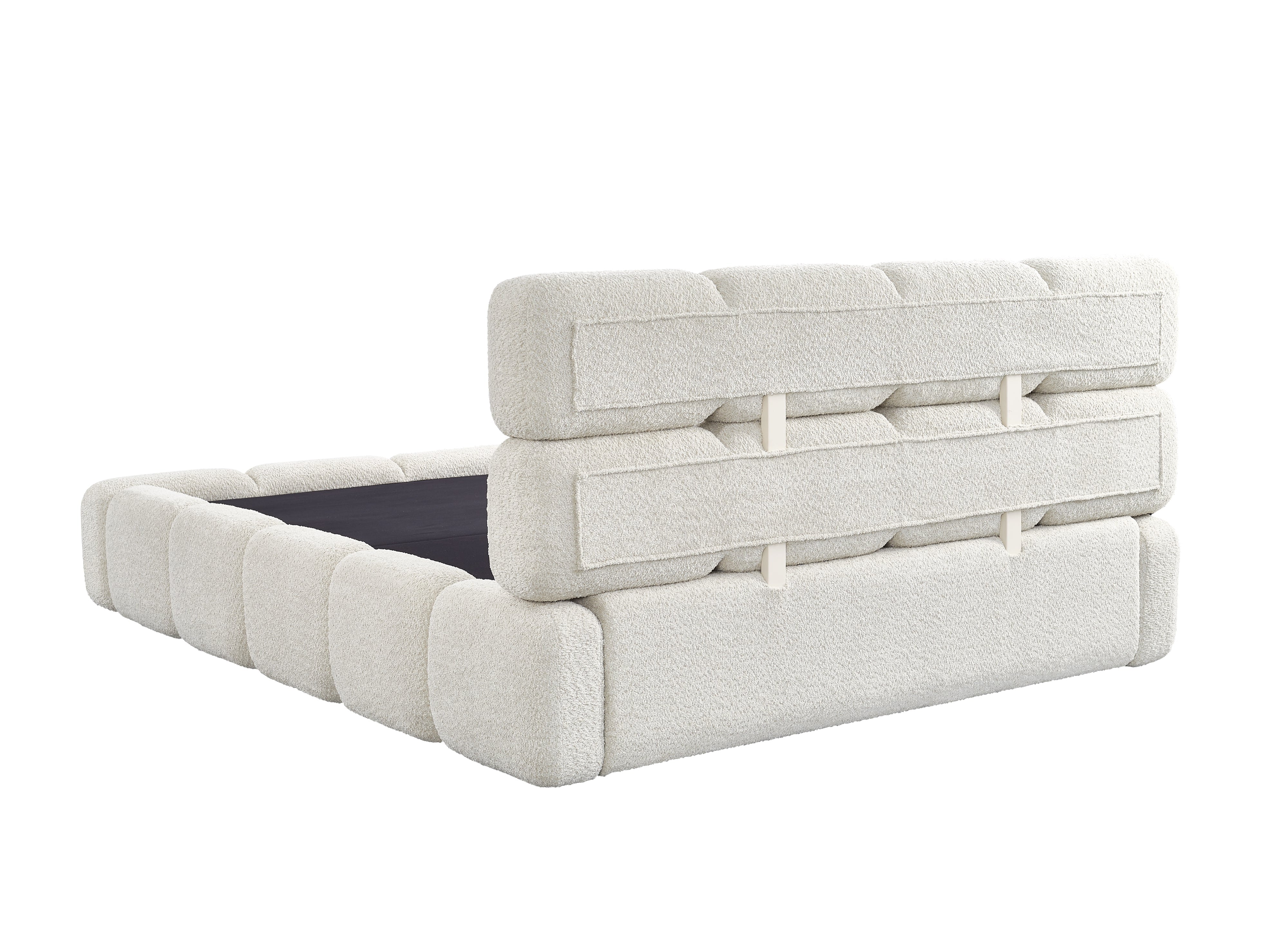 Lit coffre en tissu bouclette beige 160x200 cm BUBBLE