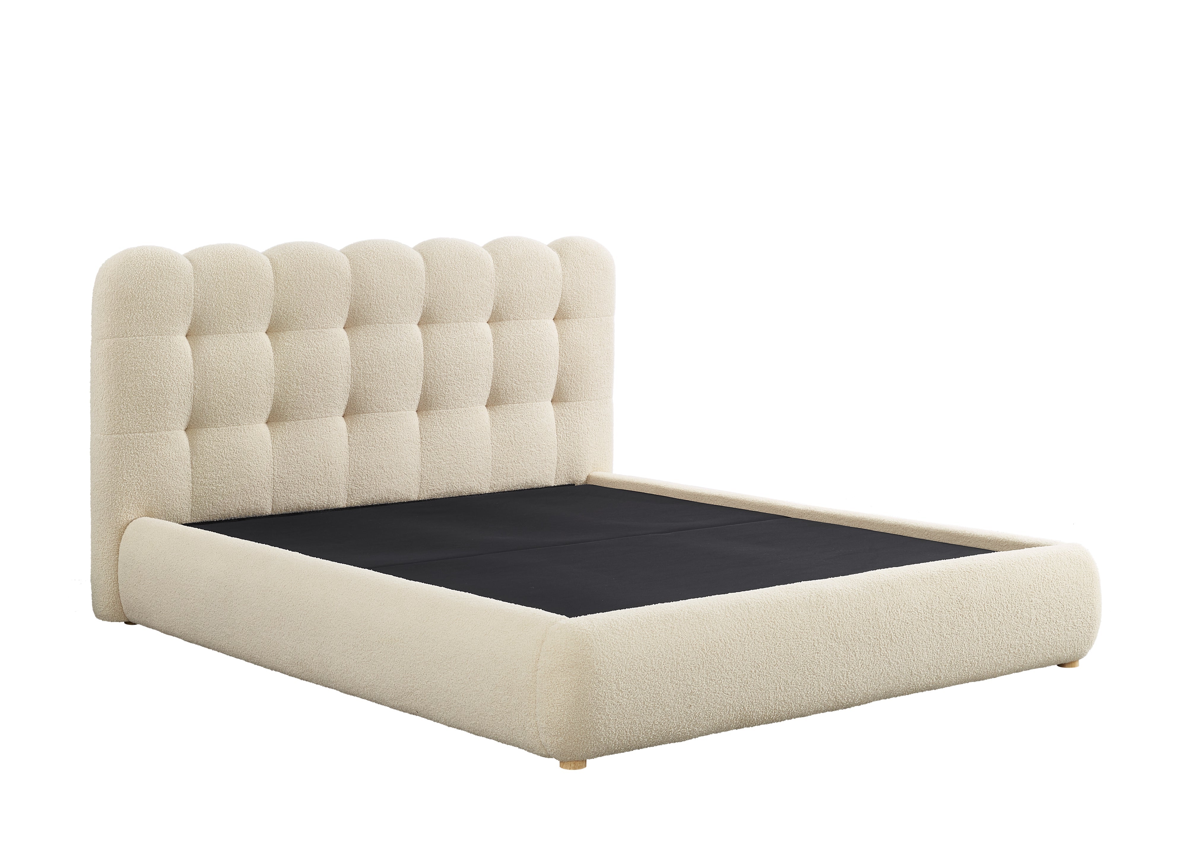 Lit coffre en tissu bouclette beige 140x190 cm BISCUIT