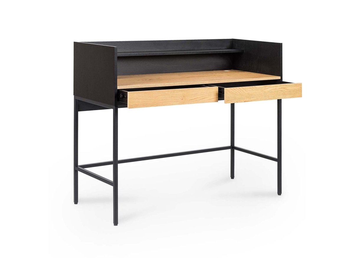 Bureau 2 tiroirs 1 étagère design industriel en bois et métal ALICE - DécoInParis