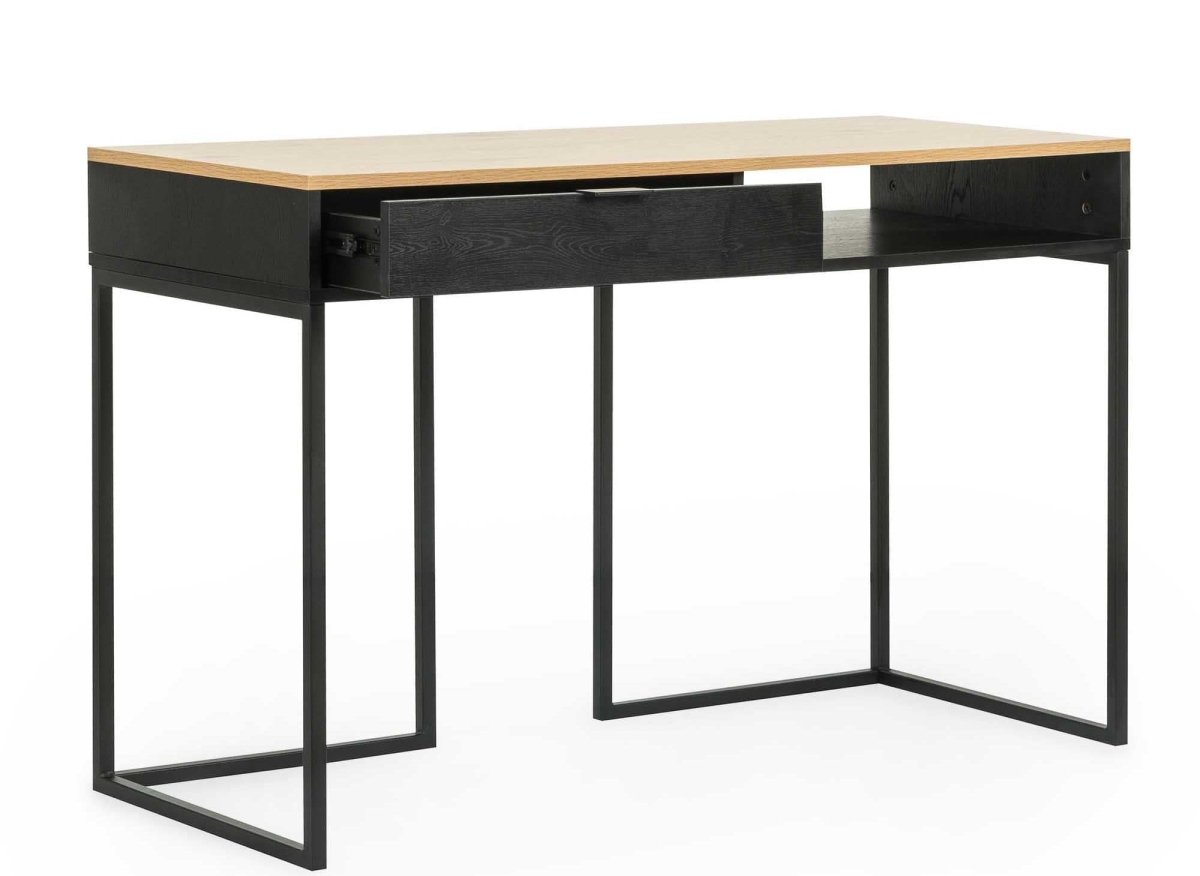 Bureau industriel avec tiroir et rangement en bois et métal COLETTE - DécoInParis
