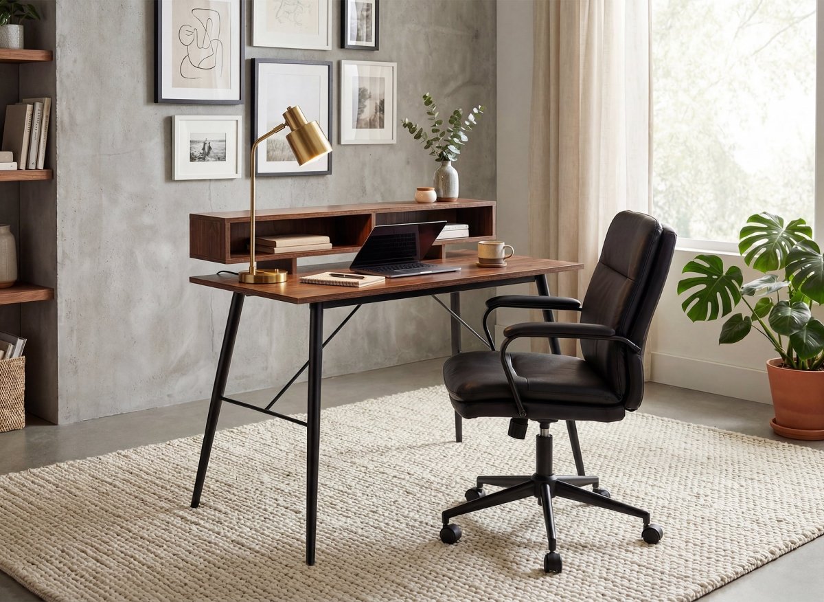 Bureau style industriel avec niches en bois et métal noir MARLINE - DécoInParis