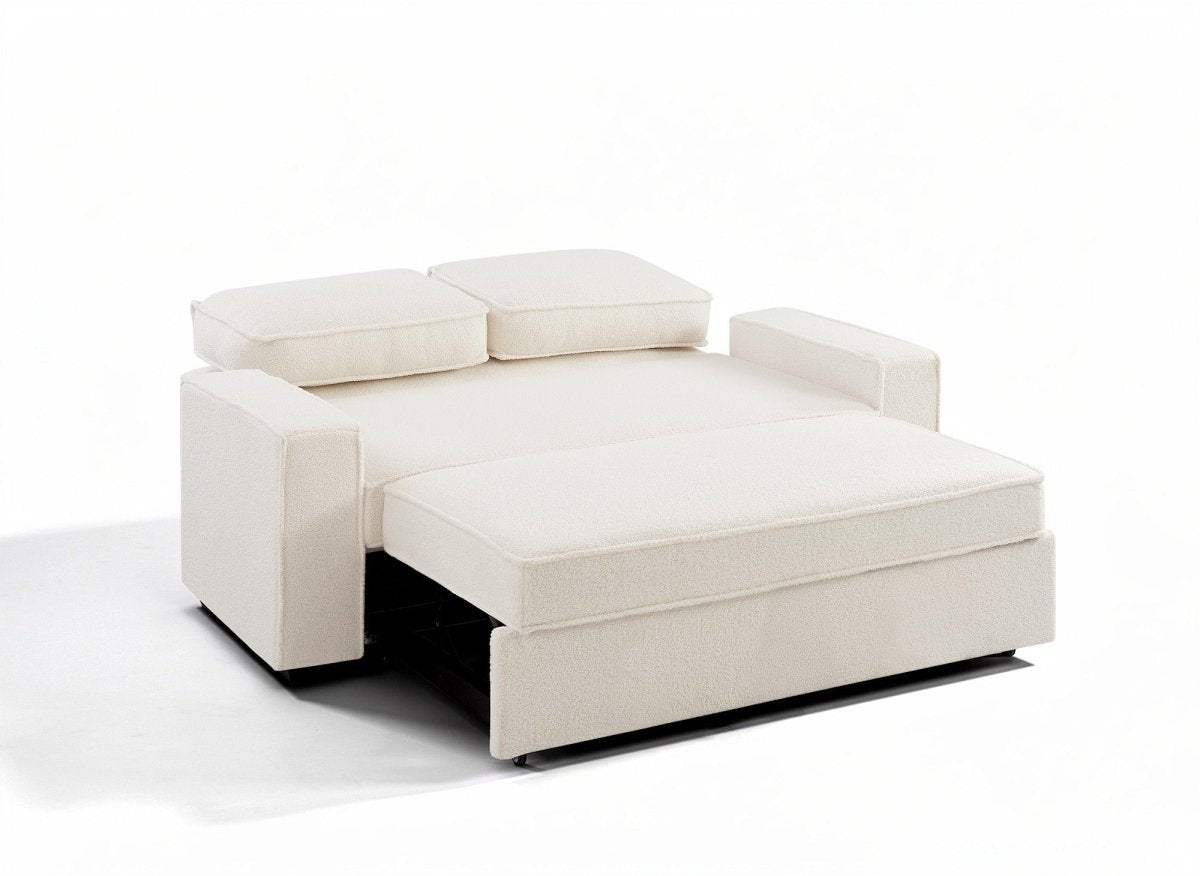 Canapé 3 places convertible en tissu bouclette écru JAMES - DécoInParis