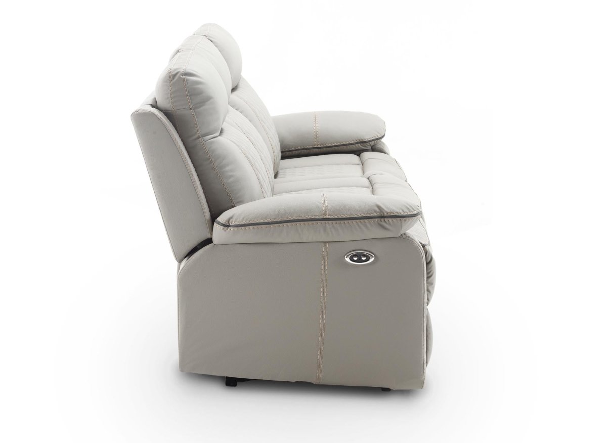Canapé 3 places relax électrique en simili cuir gris clair ELISE - DécoInParis