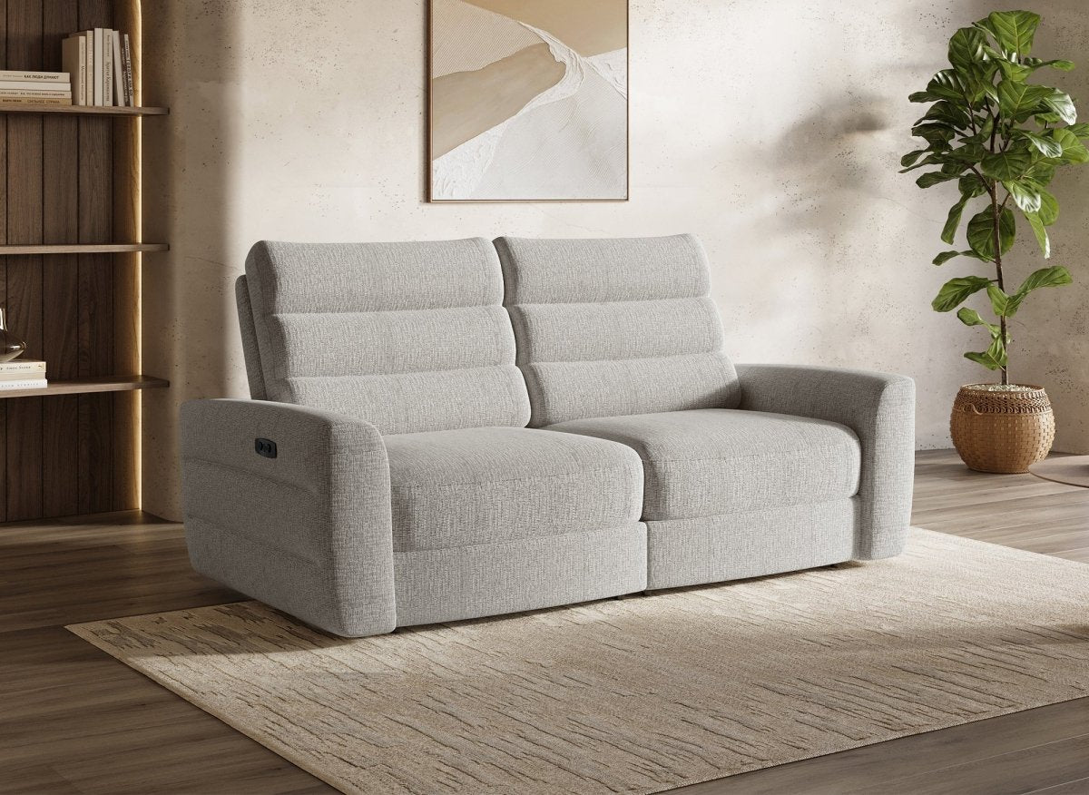Canapé 3 places relax électrique en tissu bouclette beige DAVY - DécoInParis