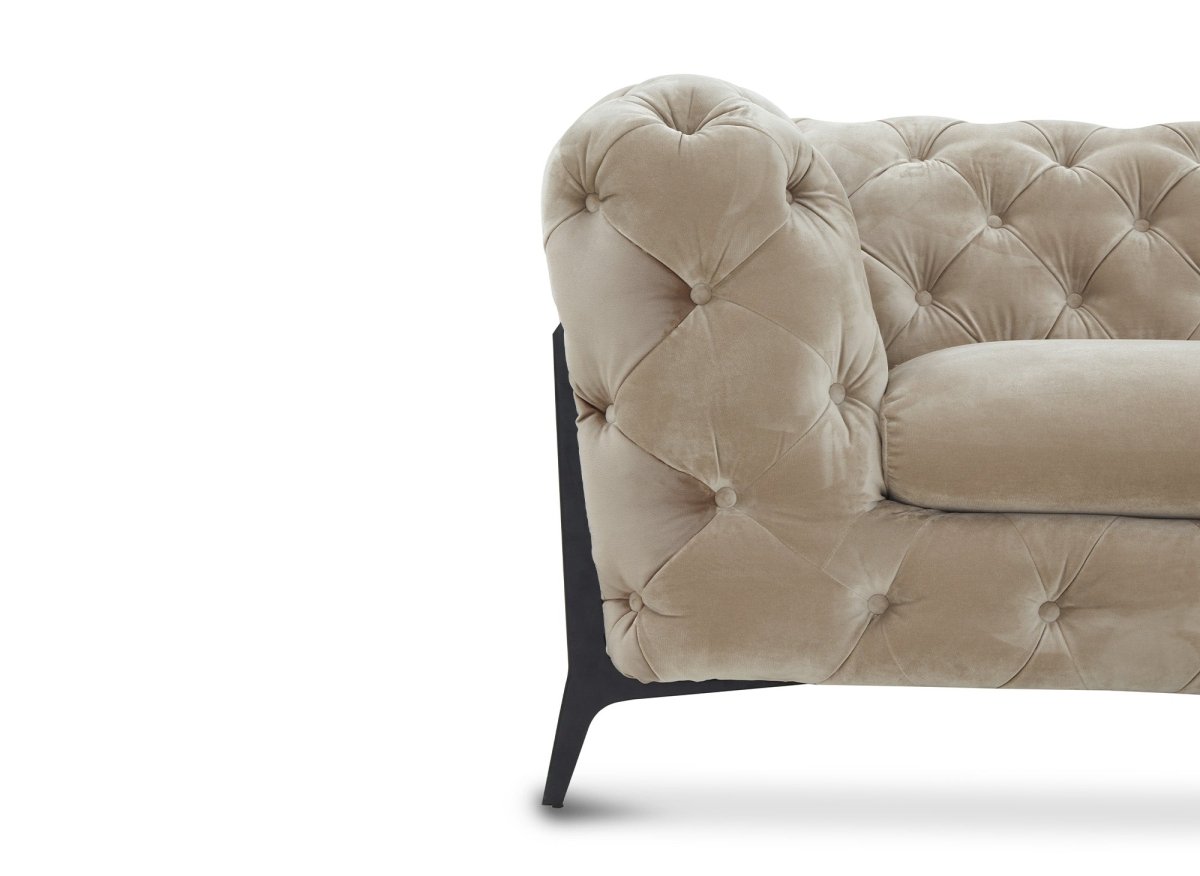 Canapé capitonné chesterfield d'angle réversible en velours beige CARMEN - DécoInParis