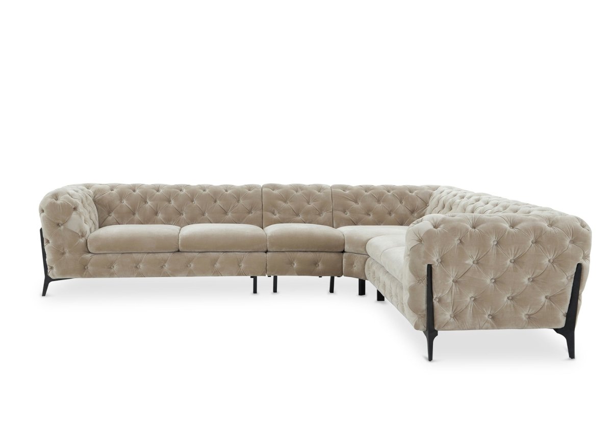 Canapé capitonné chesterfield d'angle réversible en velours beige CARMEN - DécoInParis