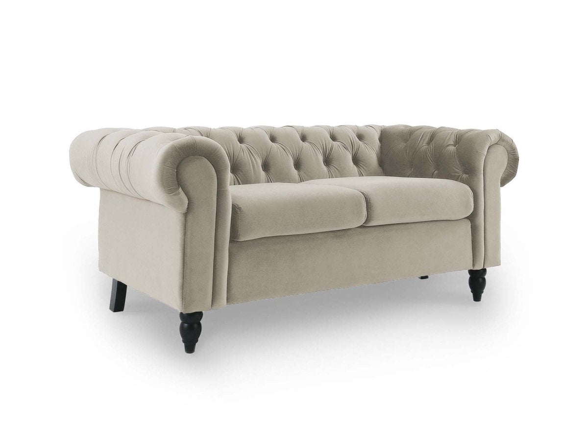 Canapé Chesterfield 2 places en velours beige WINSTON - DécoInParis