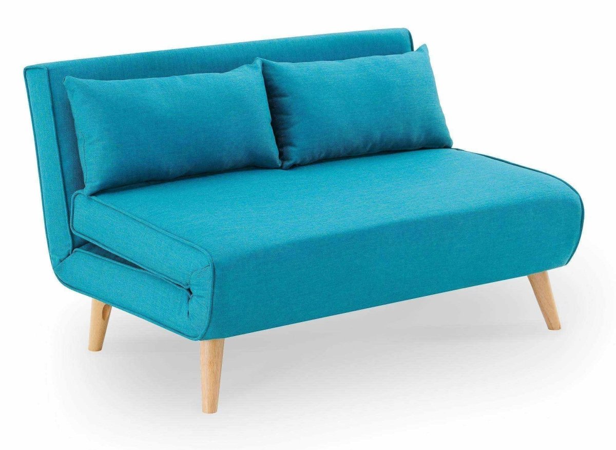 Canapé clic clac 2 places en tissu bleu turquoise TONKA - DécoInParis