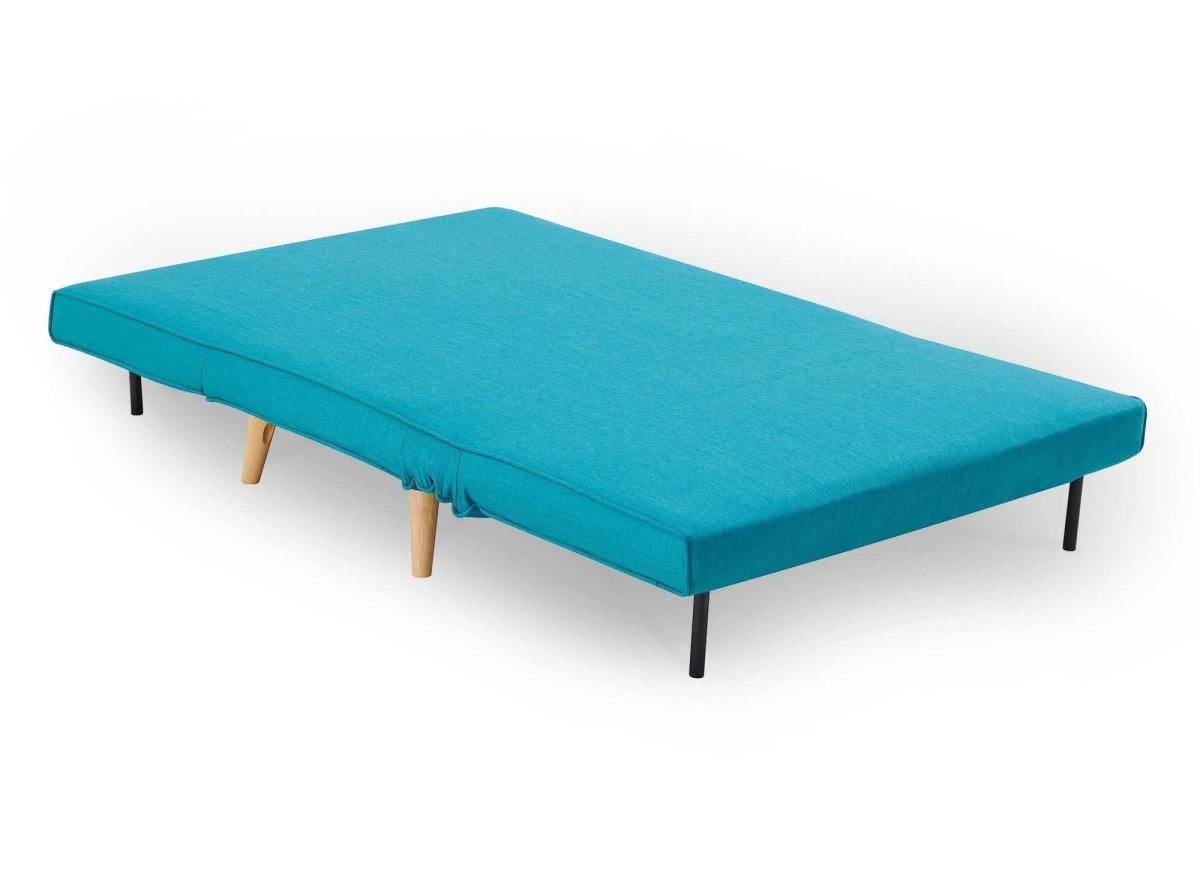 Canapé clic clac 2 places en tissu bleu turquoise TONKA - DécoInParis
