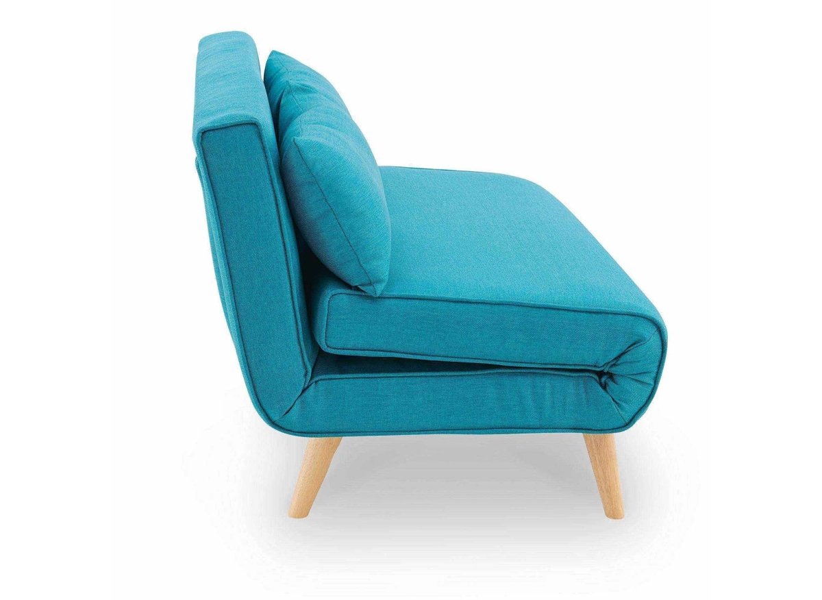 Canapé clic clac 2 places en tissu bleu turquoise TONKA - DécoInParis