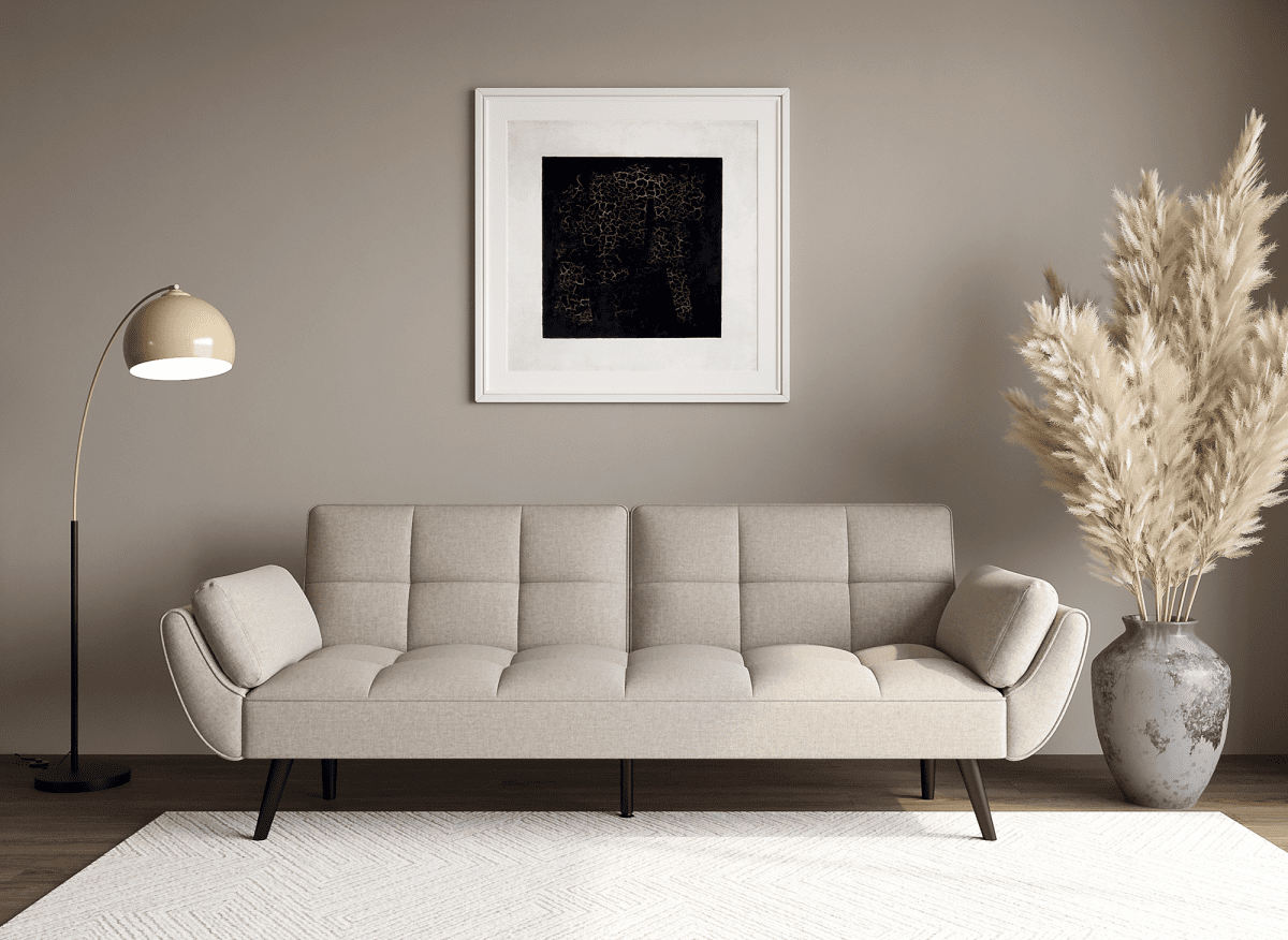 Canapé clic clac 3 places en tissu beige NARA - DécoInParis