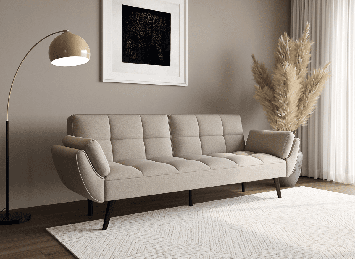 Canapé clic clac 3 places en tissu beige NARA - DécoInParis