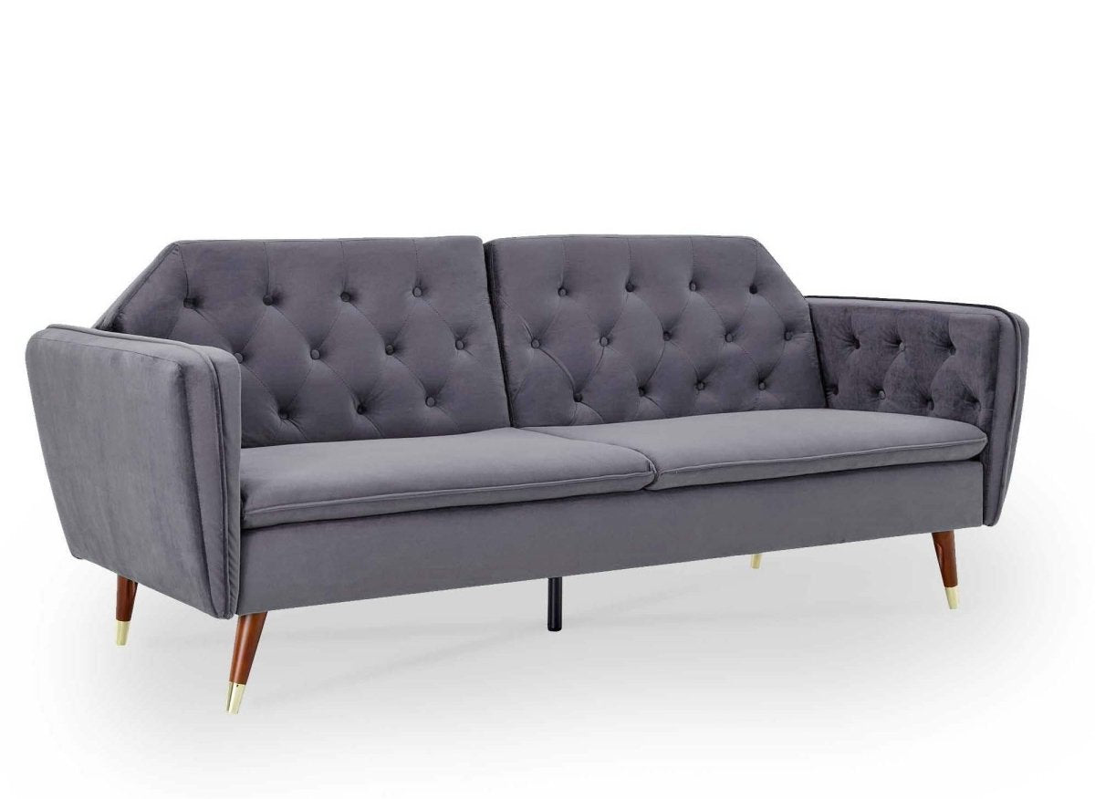 Canapé clic - clac convertible 3 places en tissu velours gris ARIANE - DécoInParis