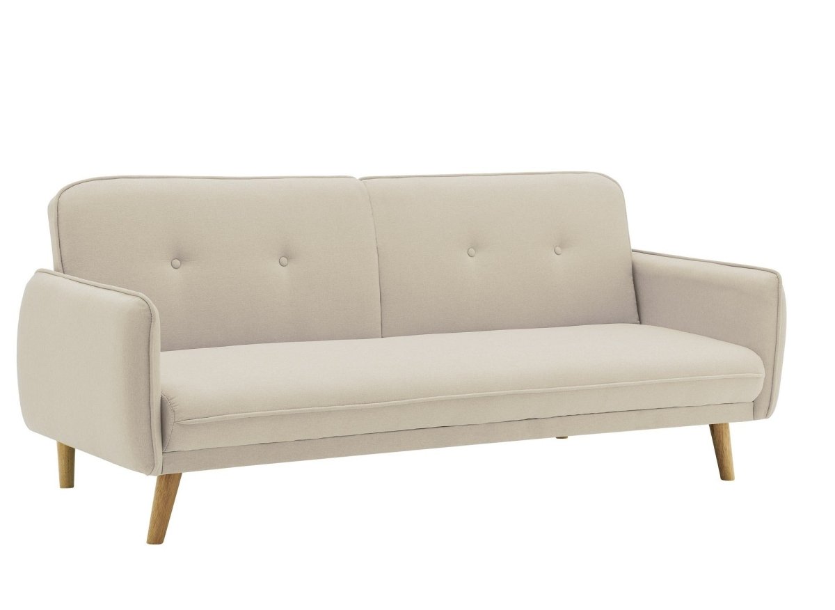 Canapé clic clac en tissu beige avec pieds en bois NATAL - DécoInParis