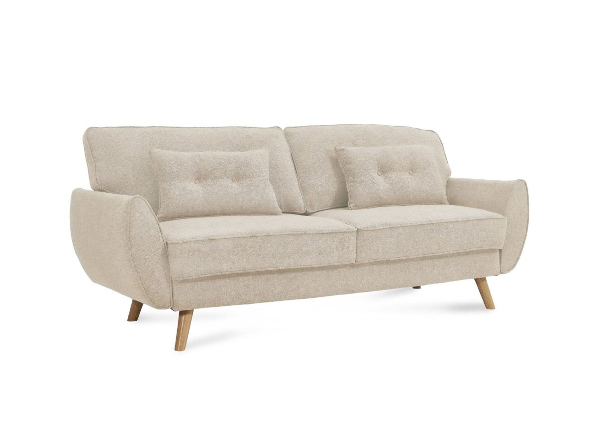 Canapé clic clac en tissu beige avec pieds en bois PANAMA - DécoInParis