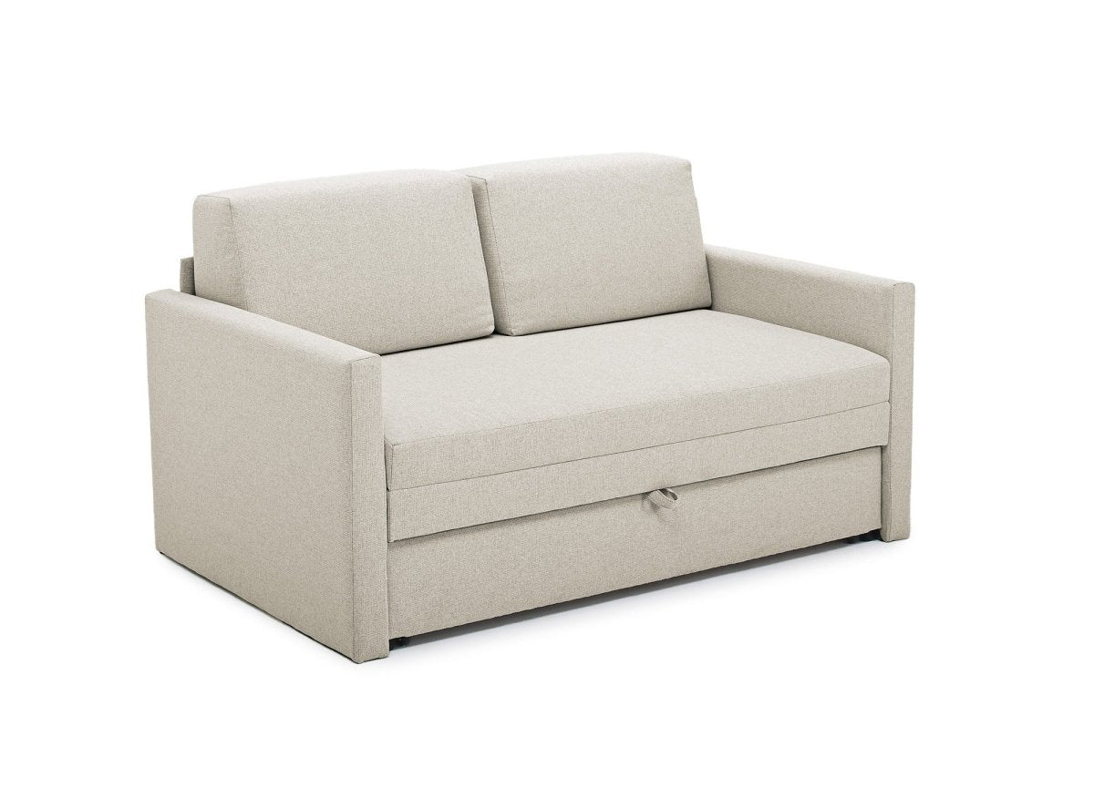 Canapé convertible 2 places avec coffre de rangement en tissu beige YERAZ - DécoInParis