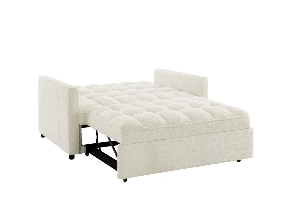 Canapé convertible 2 places en tissu bouclette écru JASPER - DécoInParis