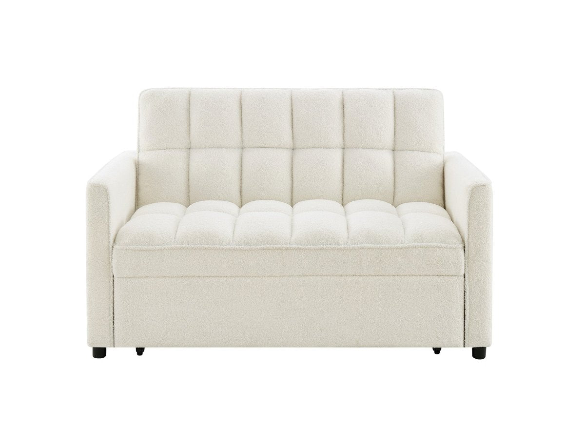 Canapé convertible 2 places en tissu bouclette écru JASPER - DécoInParis