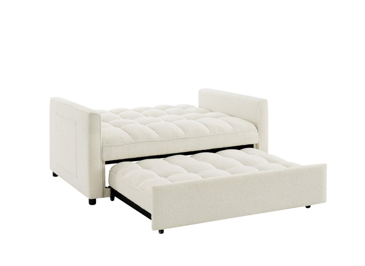 Canapé convertible 2 places en tissu bouclette écru JASPER - DécoInParis