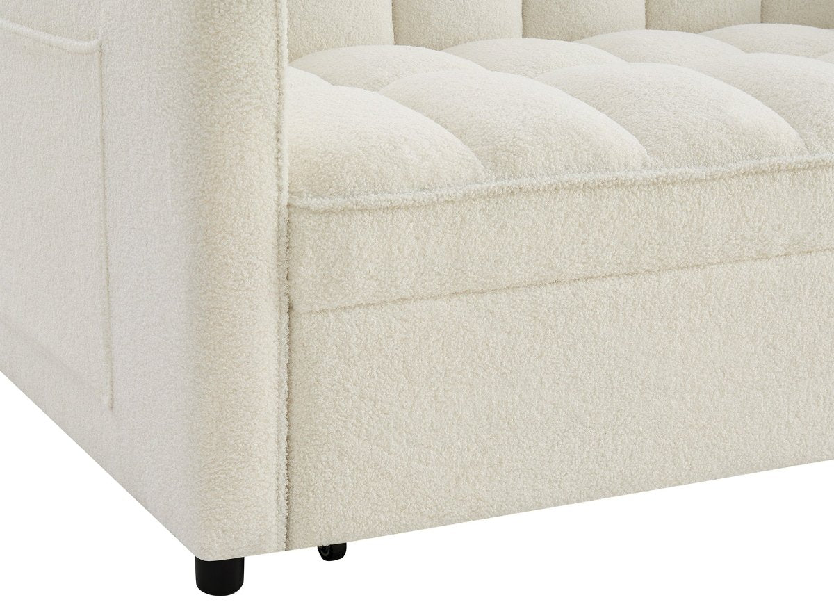 Canapé convertible 2 places en tissu bouclette écru JASPER - DécoInParis