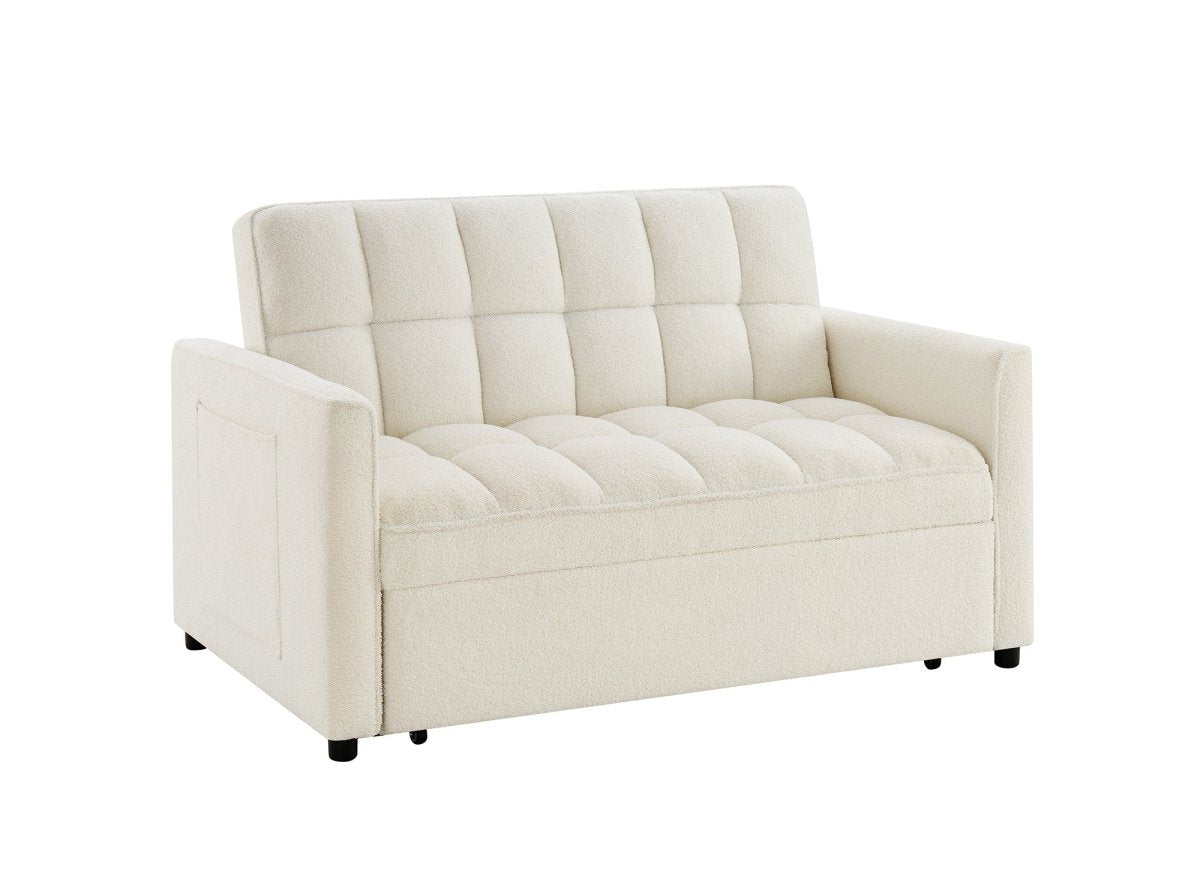 Canapé convertible 2 places en tissu bouclette écru JASPER - DécoInParis