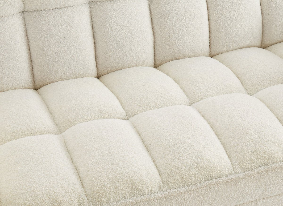 Canapé convertible 2 places en tissu bouclette écru JASPER - DécoInParis