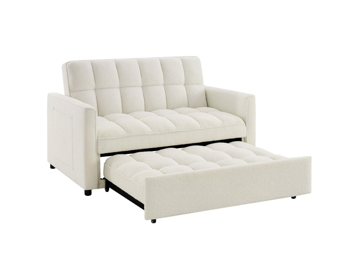 Canapé convertible 2 places en tissu bouclette écru JASPER - DécoInParis