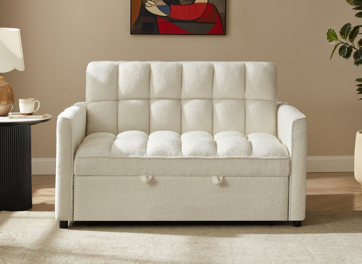 Canapé convertible 2 places en tissu bouclette écru JASPER - DécoInParis