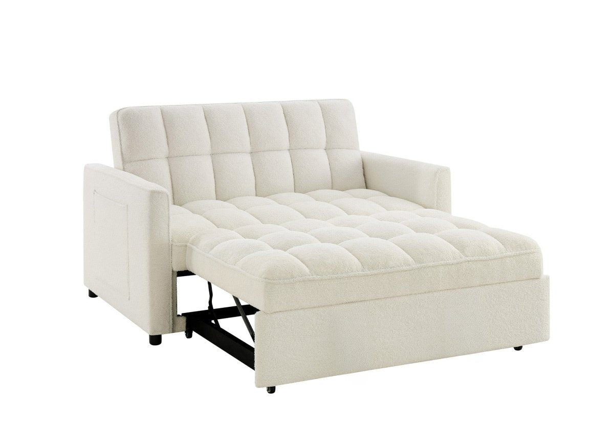 Canapé convertible 2 places en tissu bouclette écru JASPER - DécoInParis