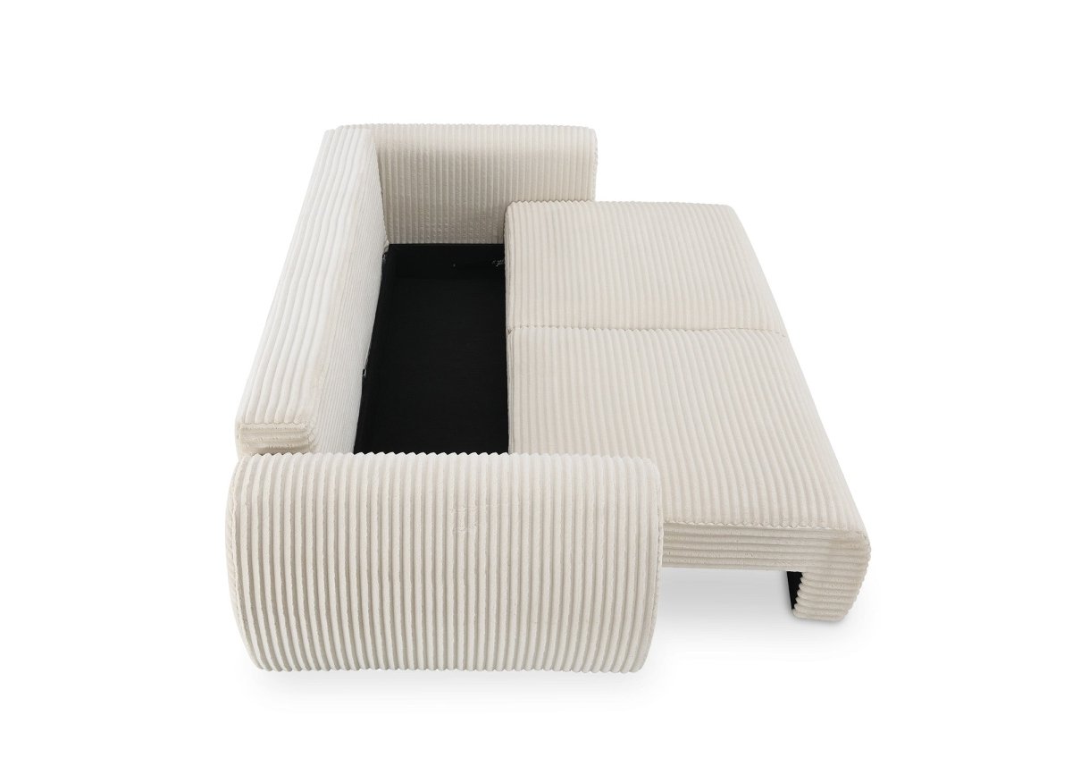 Canapé convertible 3 places avec coffre en gros côtelé doux beige TILDA - DécoInParis