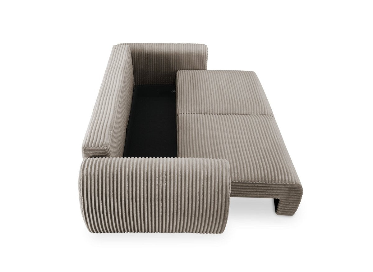 Canapé convertible 3 places avec coffre en gros côtelé doux taupe TILDA - DécoInParis