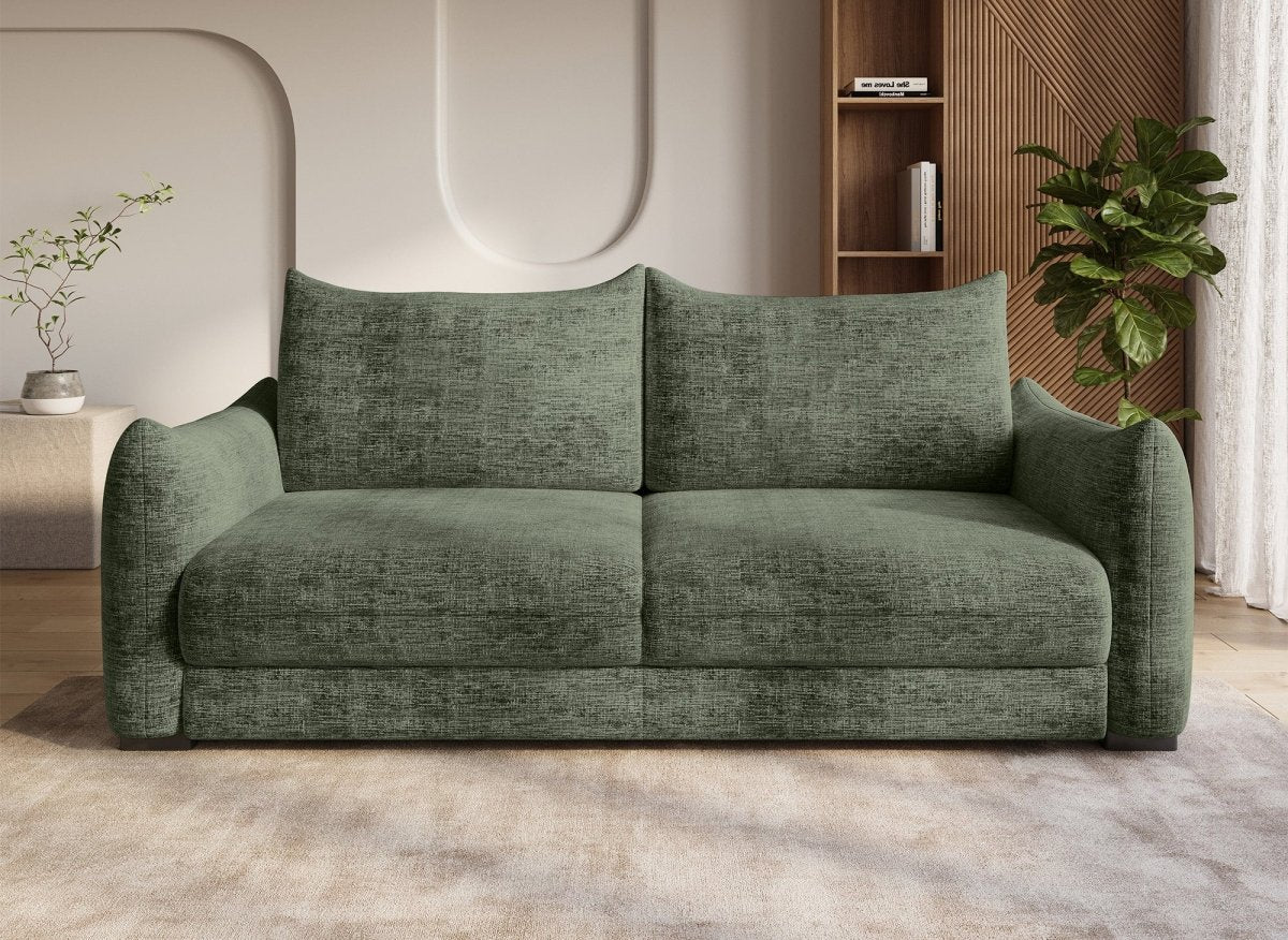 Canapé convertible 3 places avec coffre en velours chiné kaki COLBY - DécoInParis
