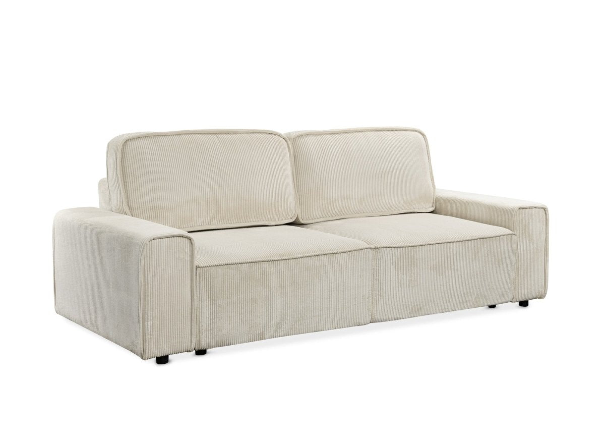 Canapé convertible 3 places avec coffre en velours côtelé épais beige DONA - DécoInParis