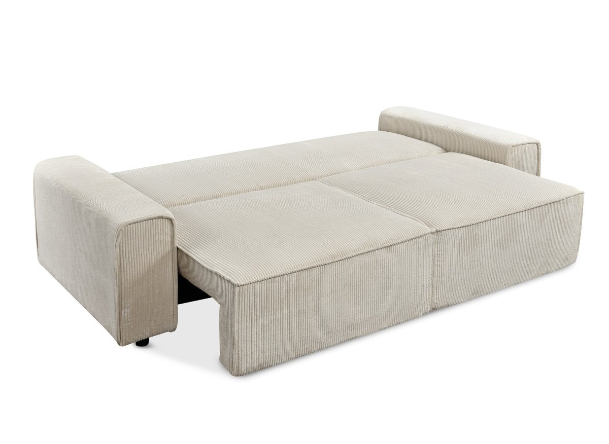 Canapé convertible 3 places avec coffre en velours côtelé épais beige DONA - DécoInParis