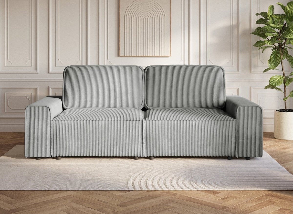 Canapé convertible 3 places avec coffre en velours côtelé épais gris DONA - DécoInParis