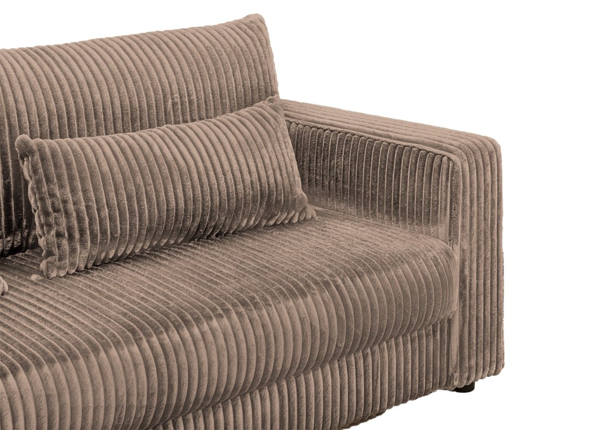 Canapé convertible 3 places avec coffre en velours côtelé épais taupe ZURIA - DécoInParis