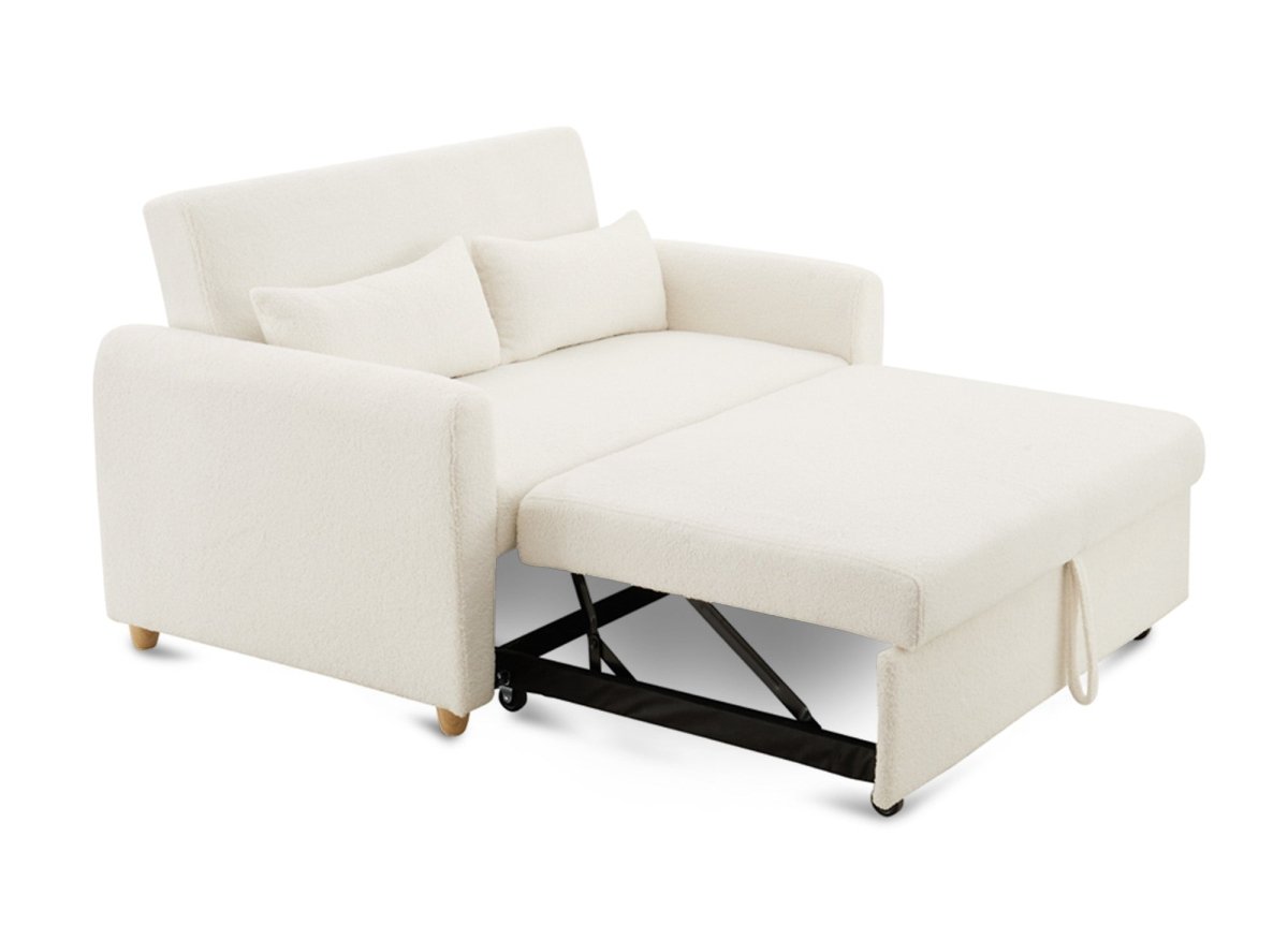 Canapé convertible 3 places en tissu bouclette blanc écru KALAYA - DécoInParis