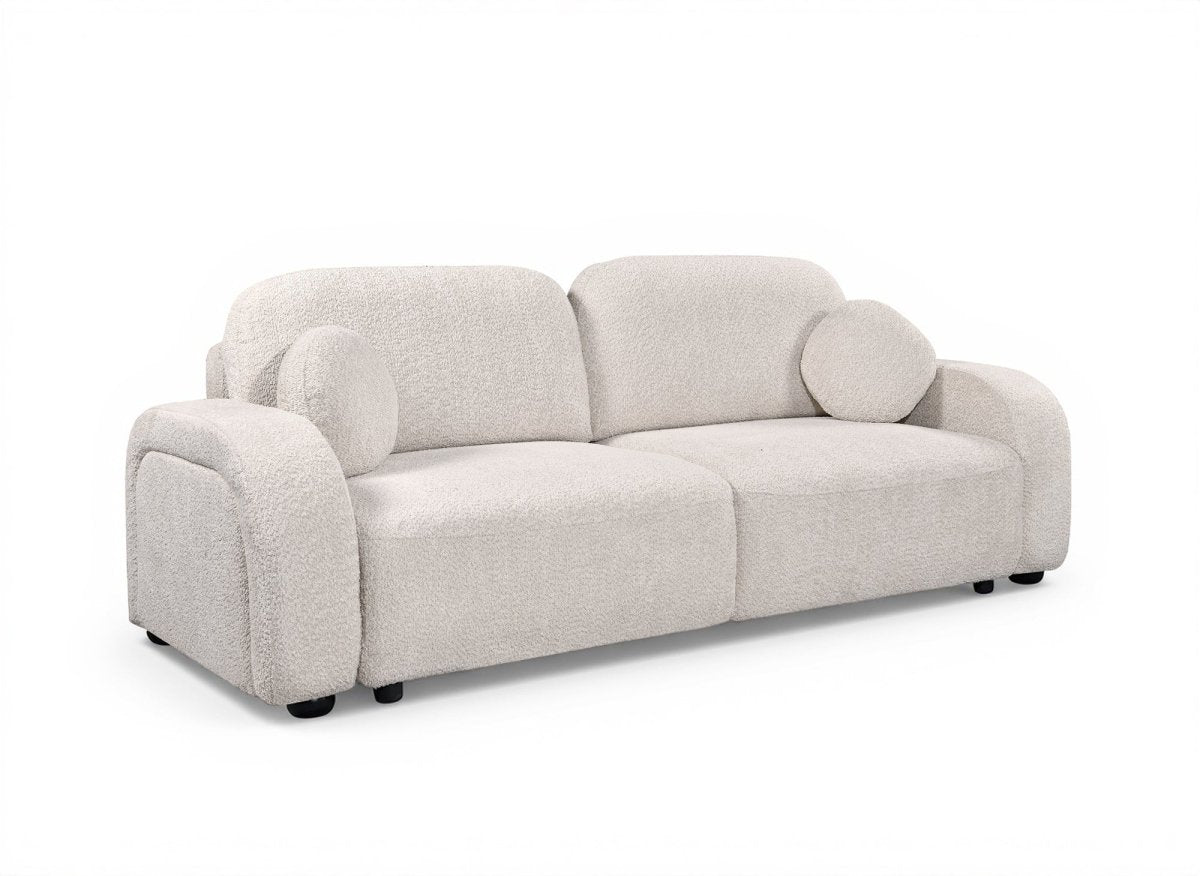 Canapé convertible 3 places en tissu bouclette écru MAYORA - DécoInParis