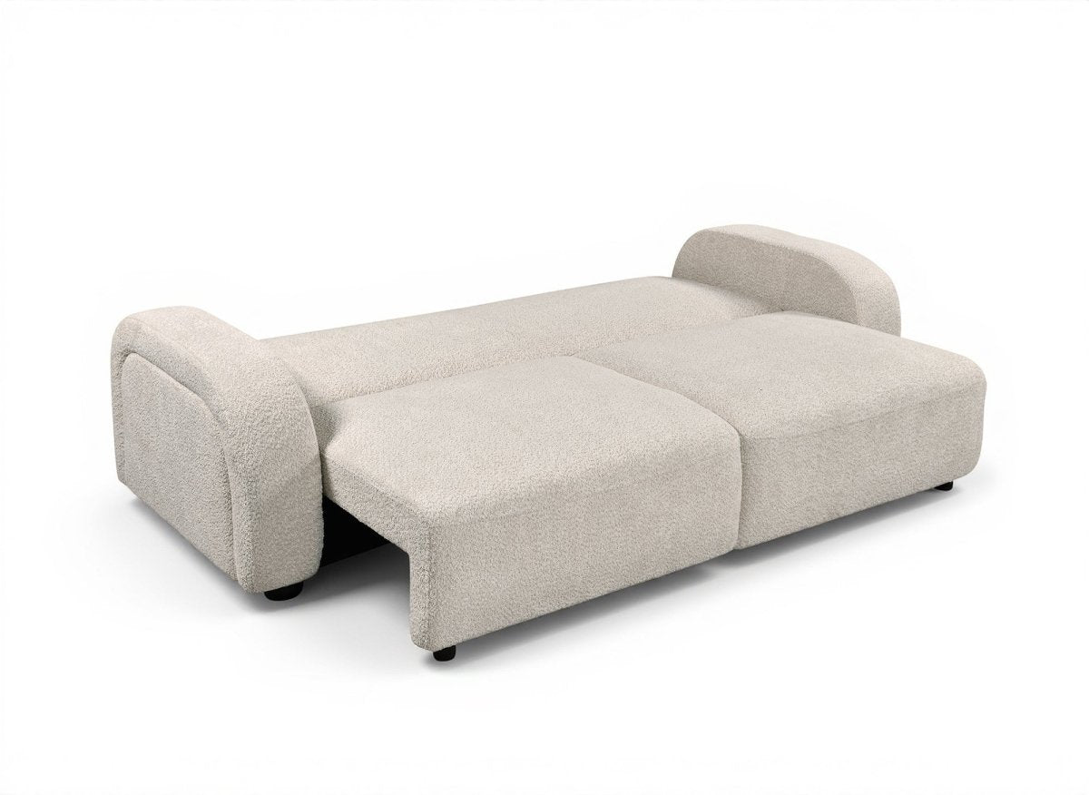 Canapé convertible 3 places en tissu bouclette écru MAYORA - DécoInParis