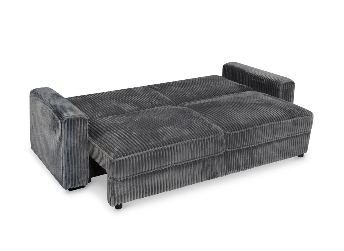Canapé convertible 3 places en velours côtelé épais gris ALINE - DécoInParis