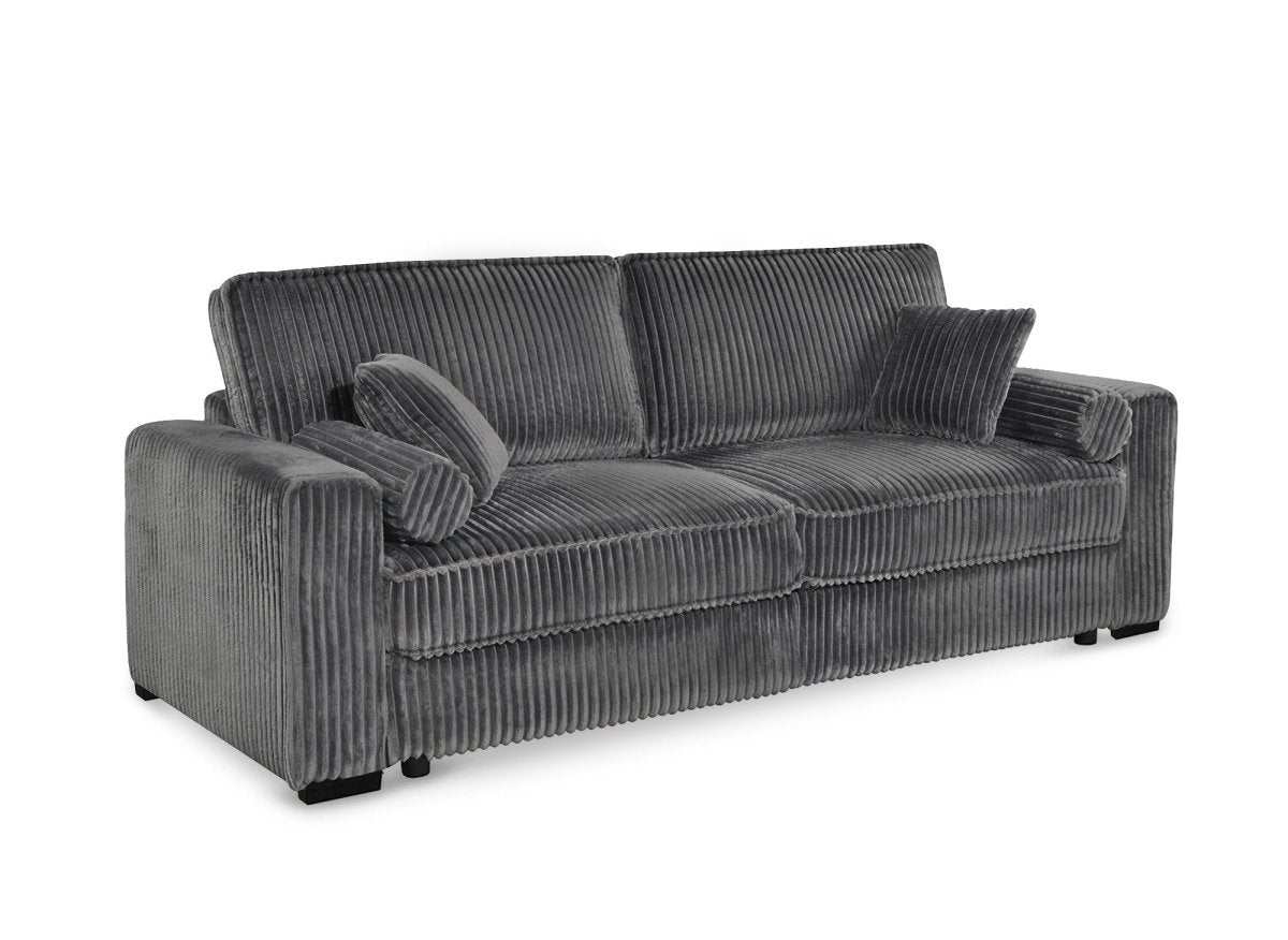 Canapé convertible 3 places en velours côtelé épais gris ALINE - DécoInParis