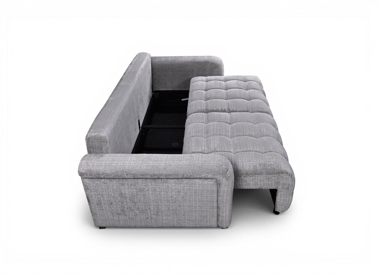 Canapé convertible avec coffre 3 places en velours chiné gris RALYA - DécoInParis