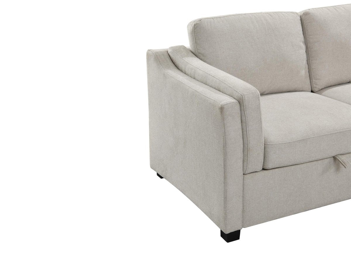 Canapé convertible avec coffre en tissu beige BARNEY - Angle droit - DécoInParis