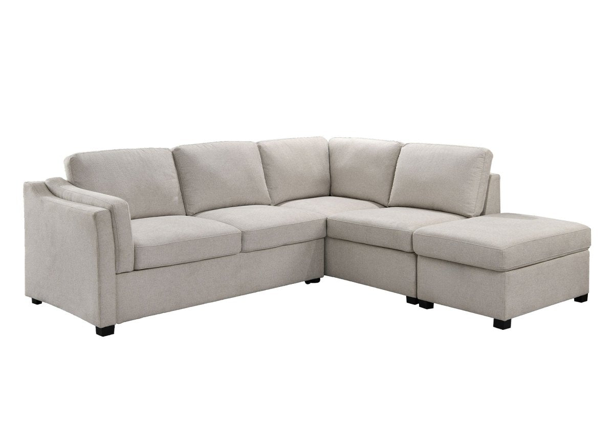 Canapé convertible avec coffre en tissu beige BARNEY - Angle droit - DécoInParis