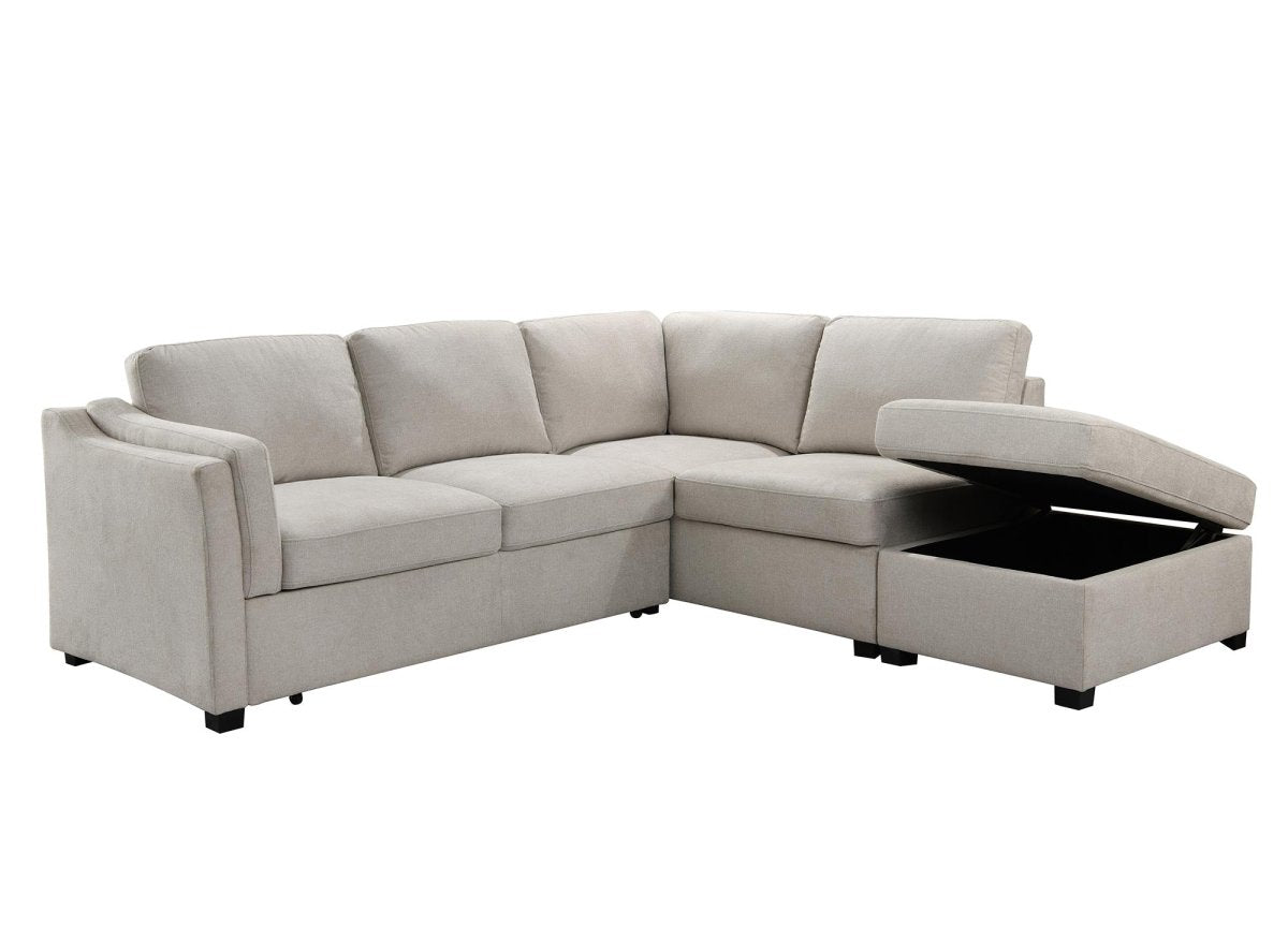 Canapé convertible avec coffre en tissu beige BARNEY - Angle droit - DécoInParis